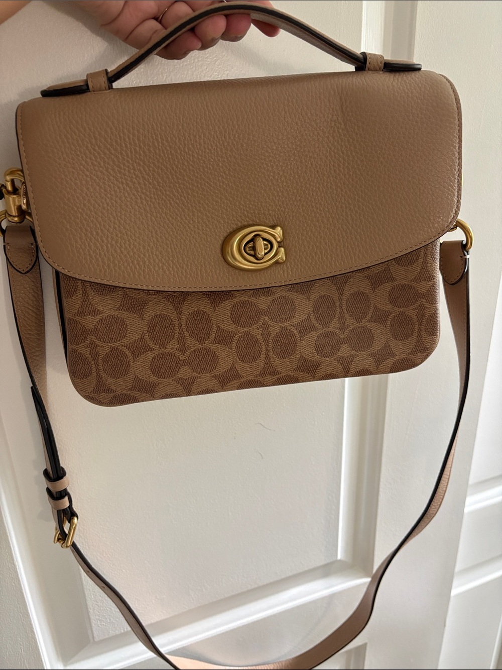 Coach Signature Canvas and Leather Crossbody in Tan and Brown